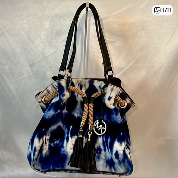 Michael Kors EUC Marina Blue Tie-Dye Canvas Shoulder/Hobo Bag
